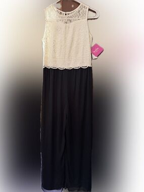 Sleeveless Black and Cream Lace Jumpsuit